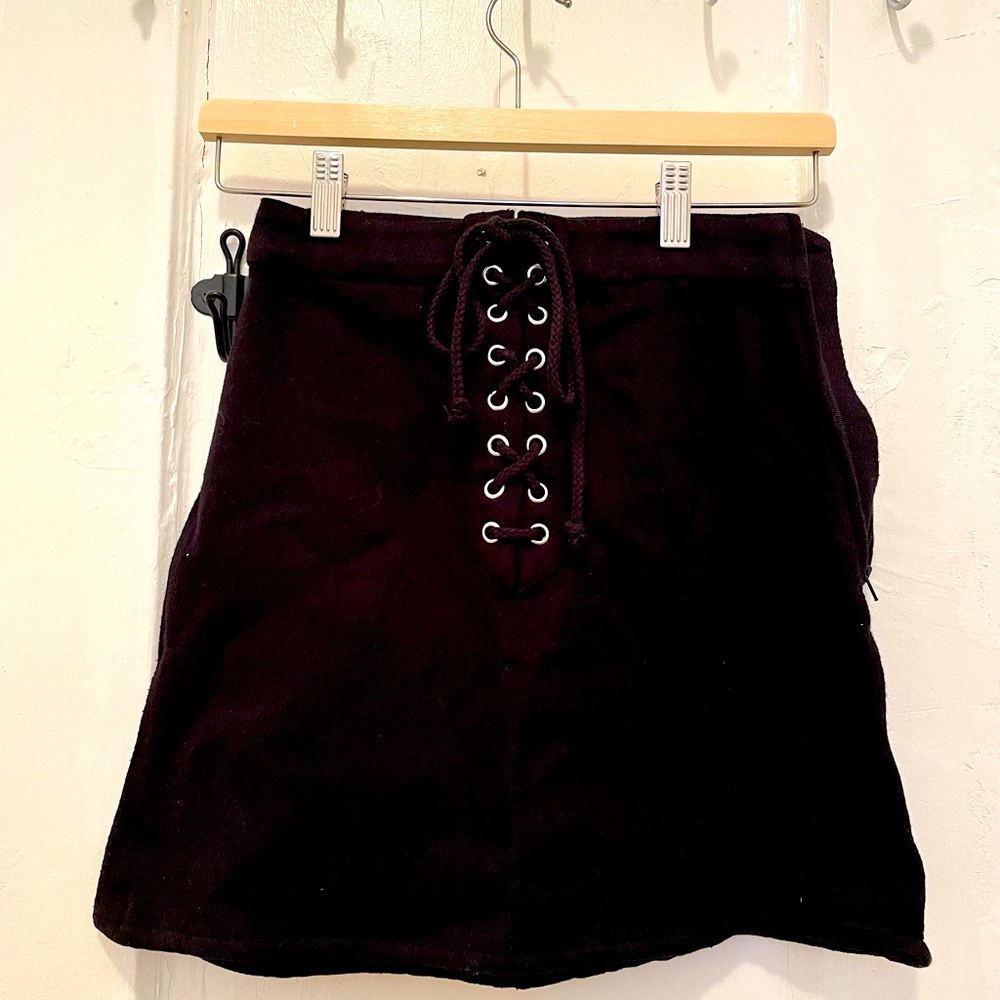 H&M Black cotton mini skirt with lace-up front
